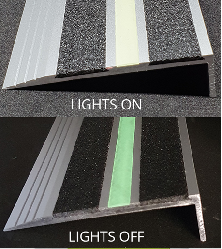Aluminium Stair Nosing - Carborundum Glow / Fluorescent - 1m & 1.5m lengths
