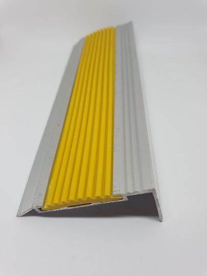 Aluminium Stair Nosing - Safety Yellow Rubber Insert 3 metre length