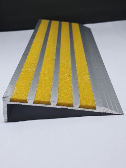 Aluminium Stair Nosing - Carborundum 4 Strip -SAFETY YELLOW OR BLACK 3 Metre